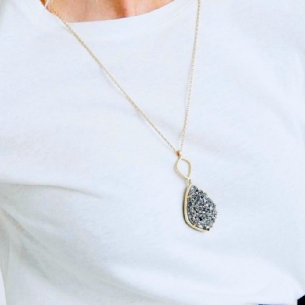 Lucky Brand Reversible Green Stone & Druzy Pendant Necklace